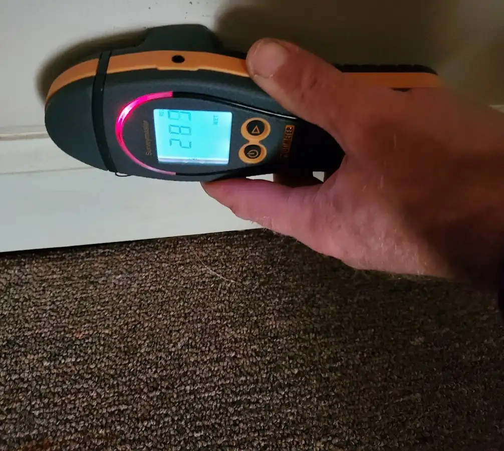 Moisture detection at baseboard during Burst Pipe Cleanup in Smithfield